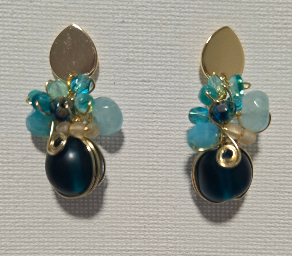 Teal cluster earrings