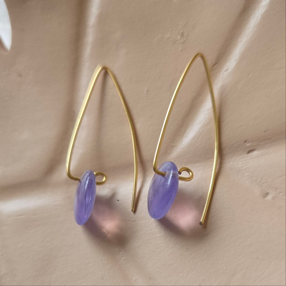 Purple bead threader earrings