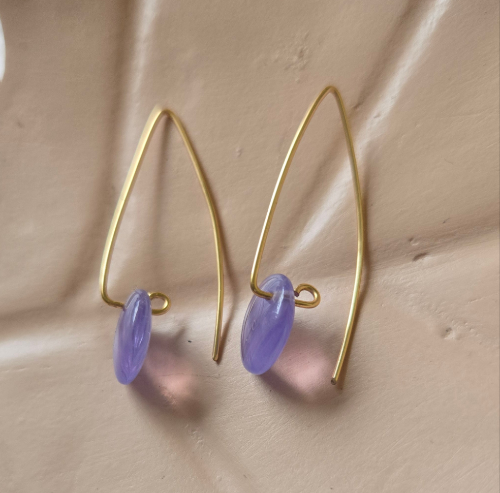Purple bead threader earrings