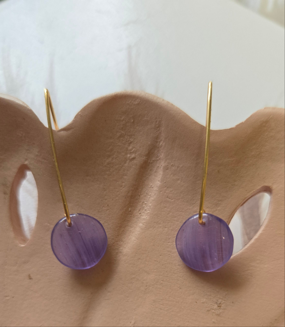 Purple bead threader earrings