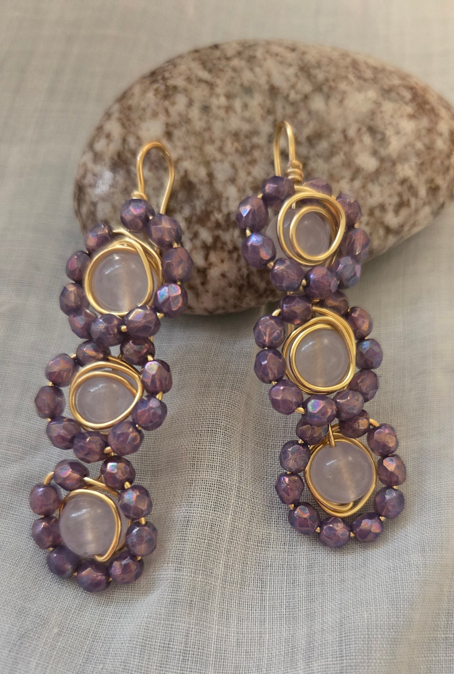 Lavender jade and czech glass earrings