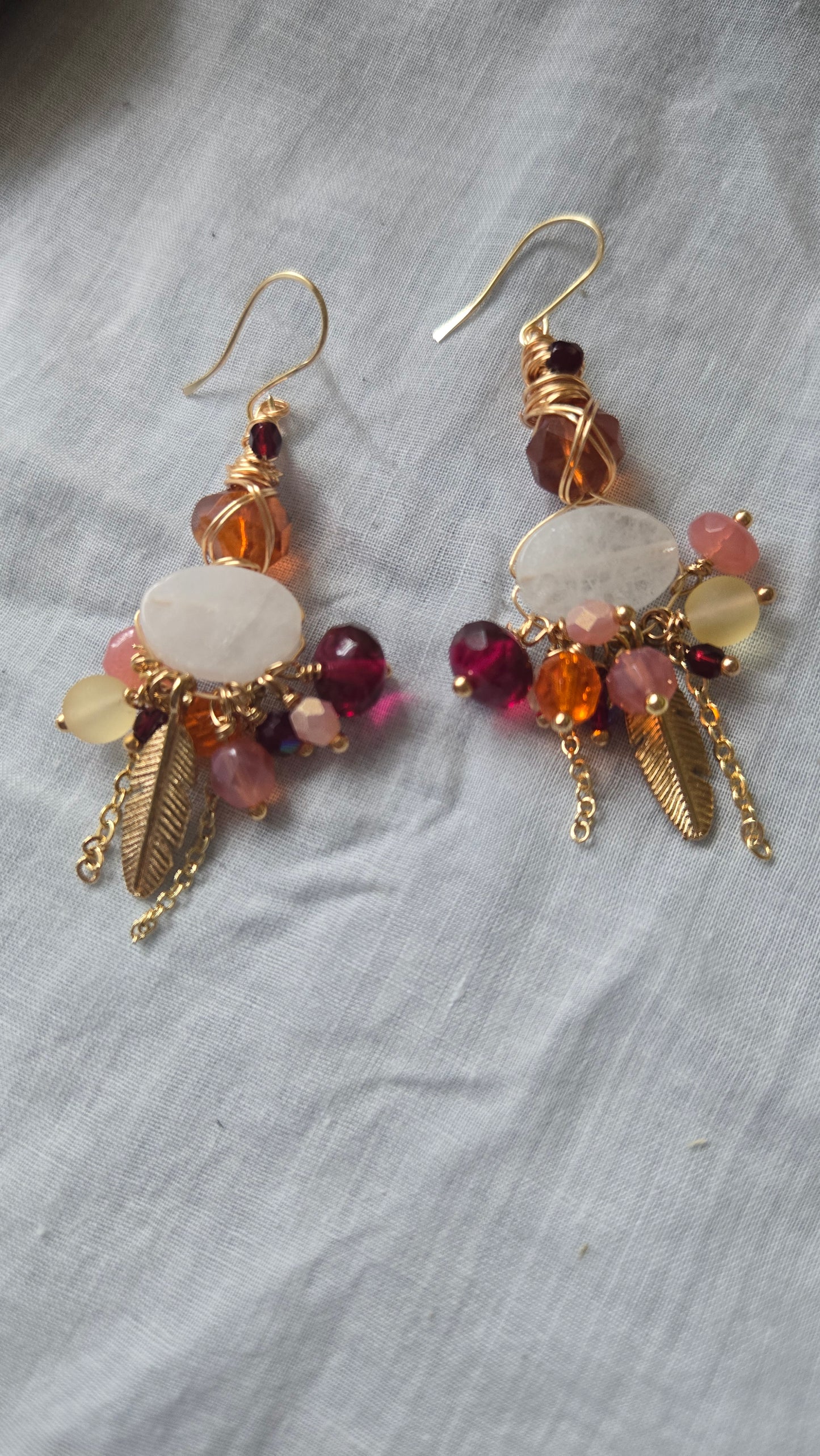 Orange and red cluster earrings