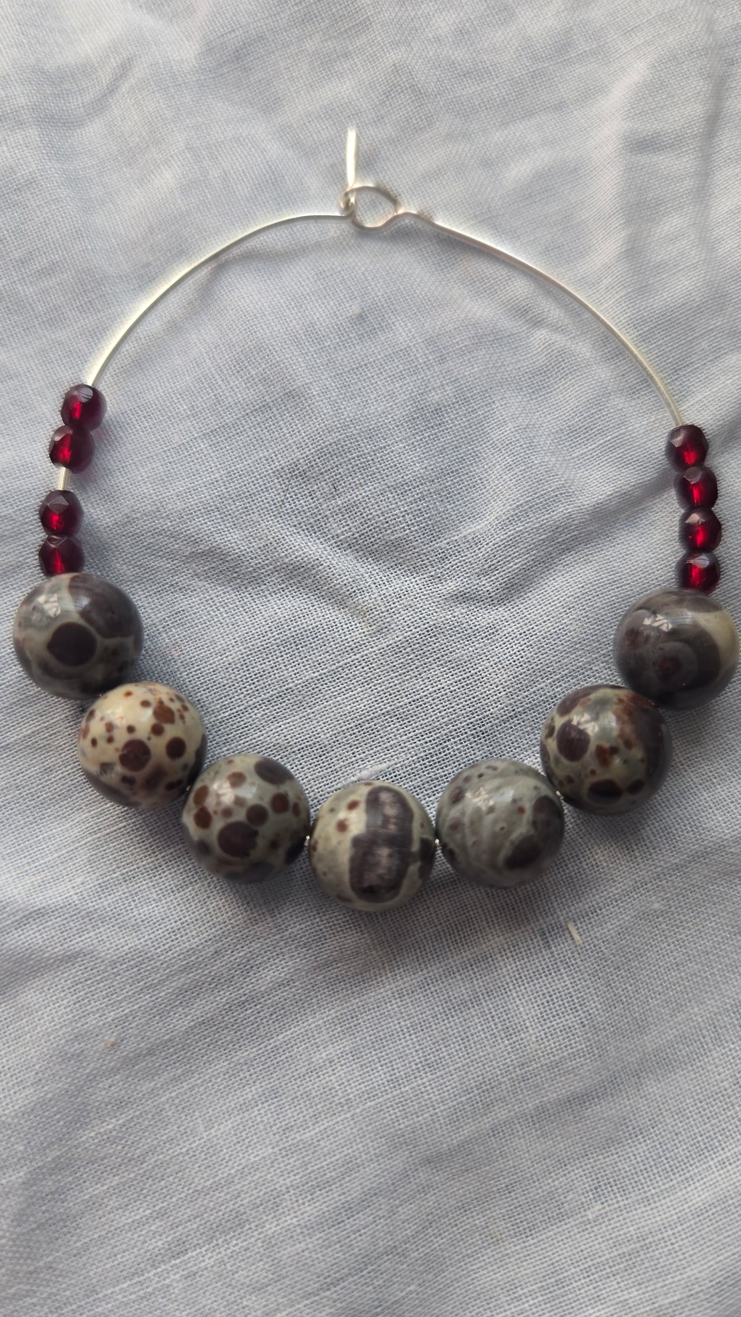 Meteorite and red czech glass beaded hoops