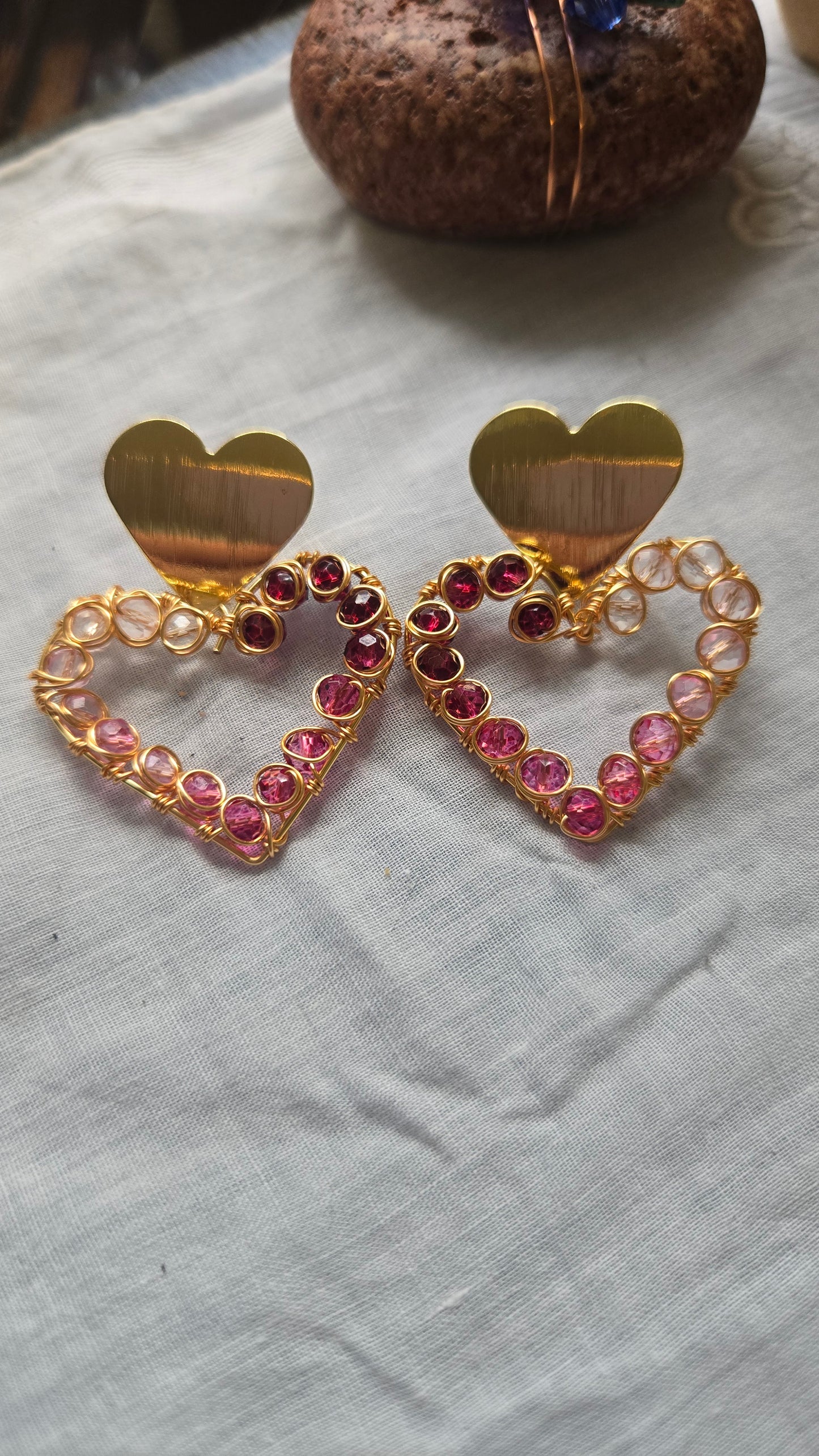 Pink beaded heart dangles