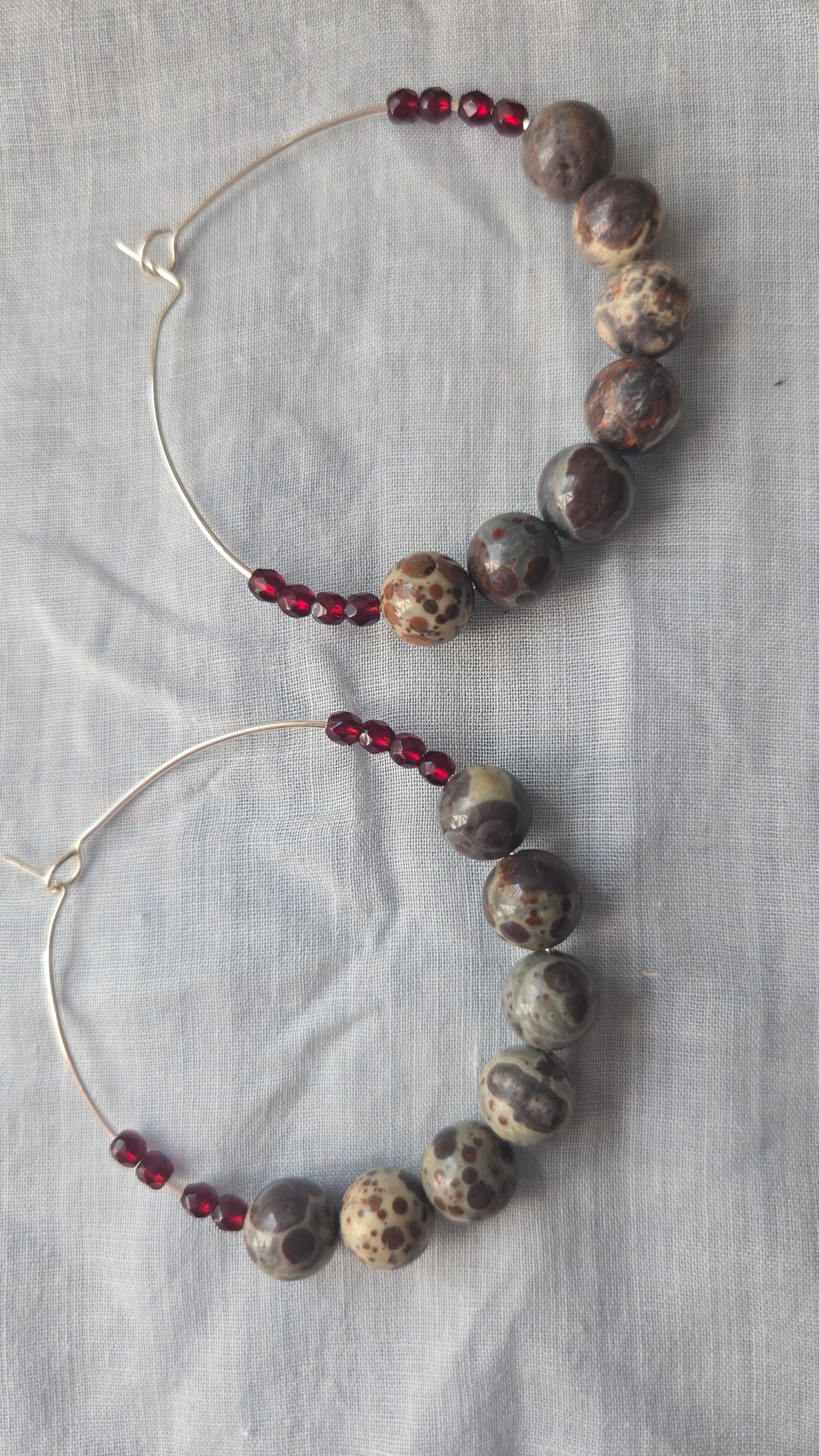 Meteorite and red czech glass beaded hoops