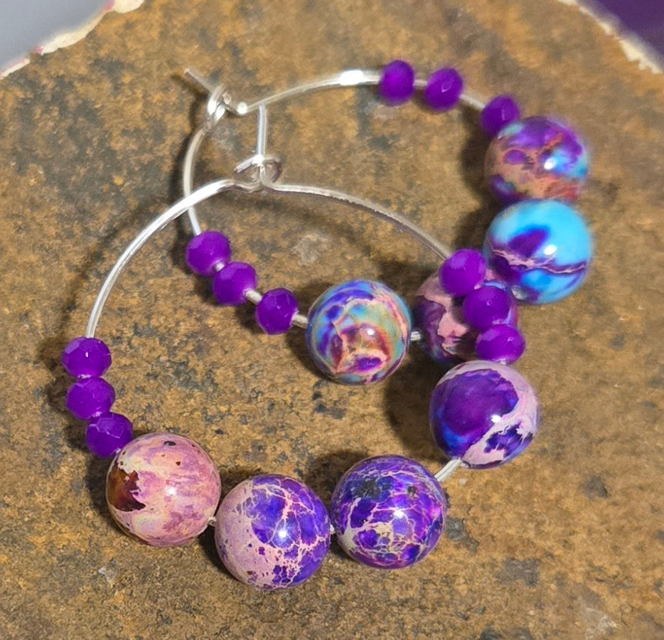Purple imperial jasper hoops