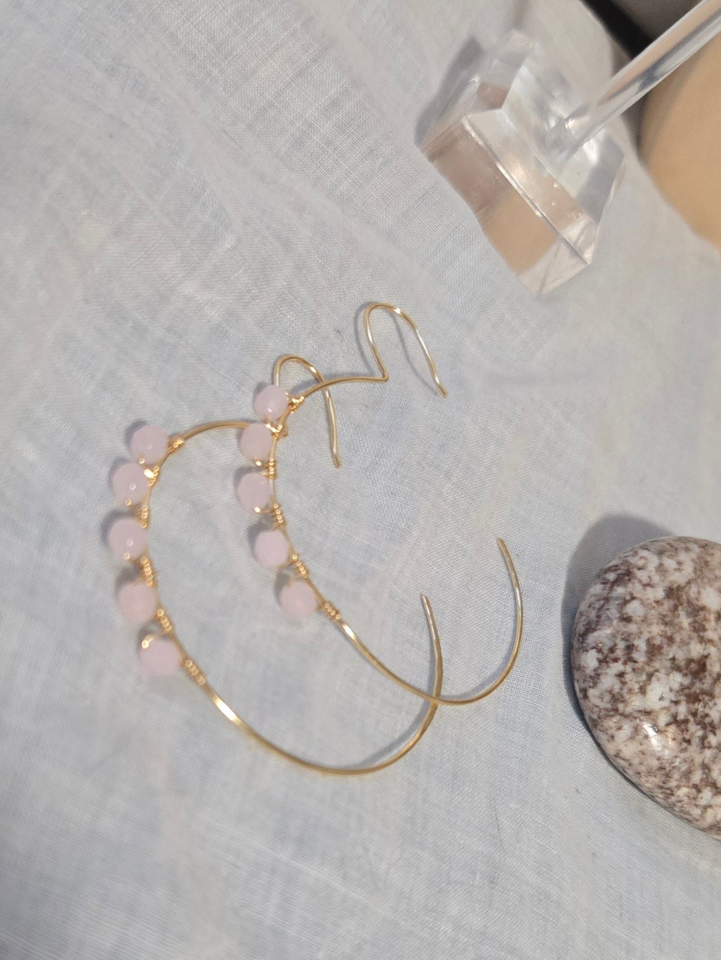 Pink beaded hoops
