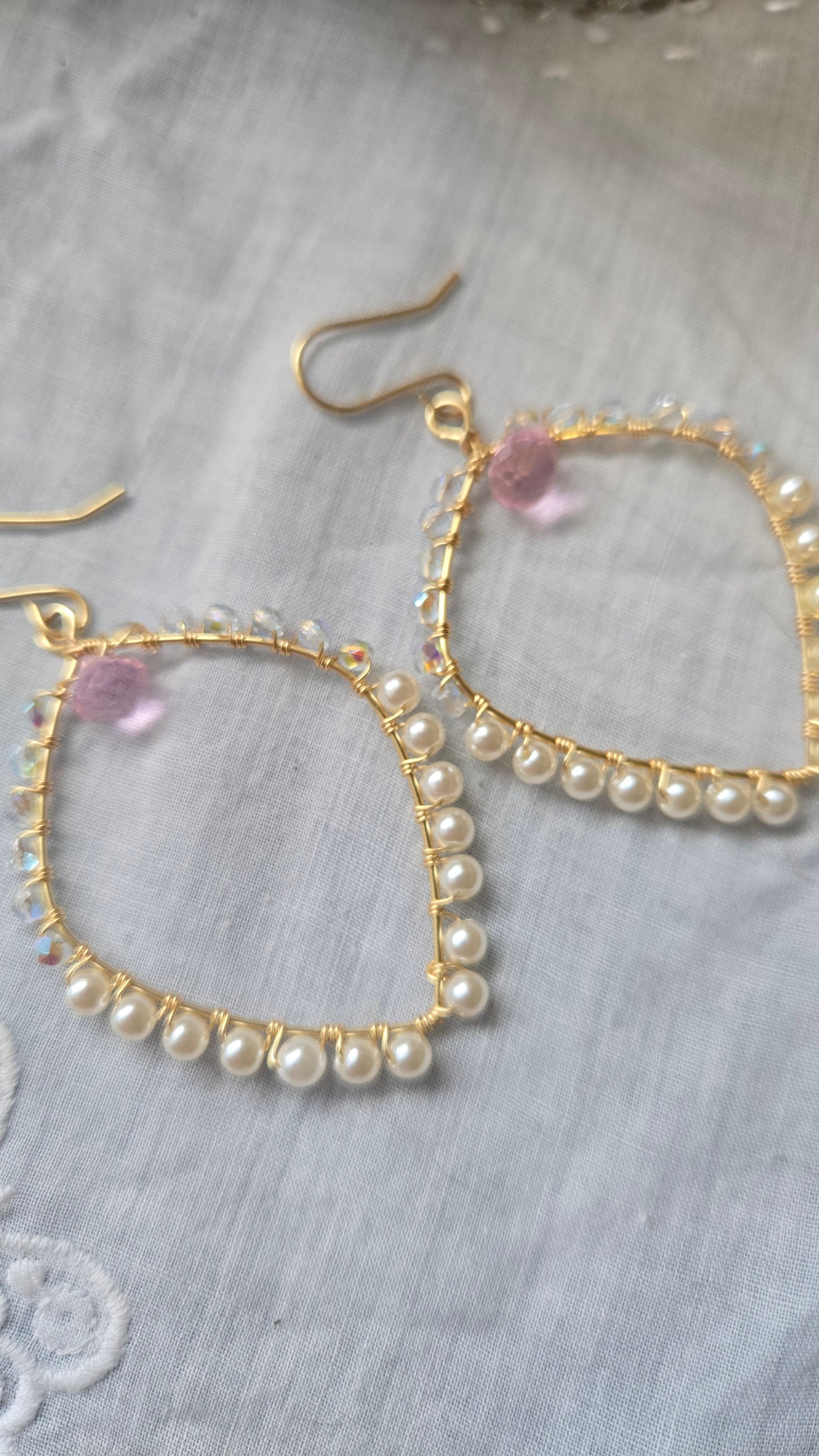 Pearl and rose quartz teardrop earrings
