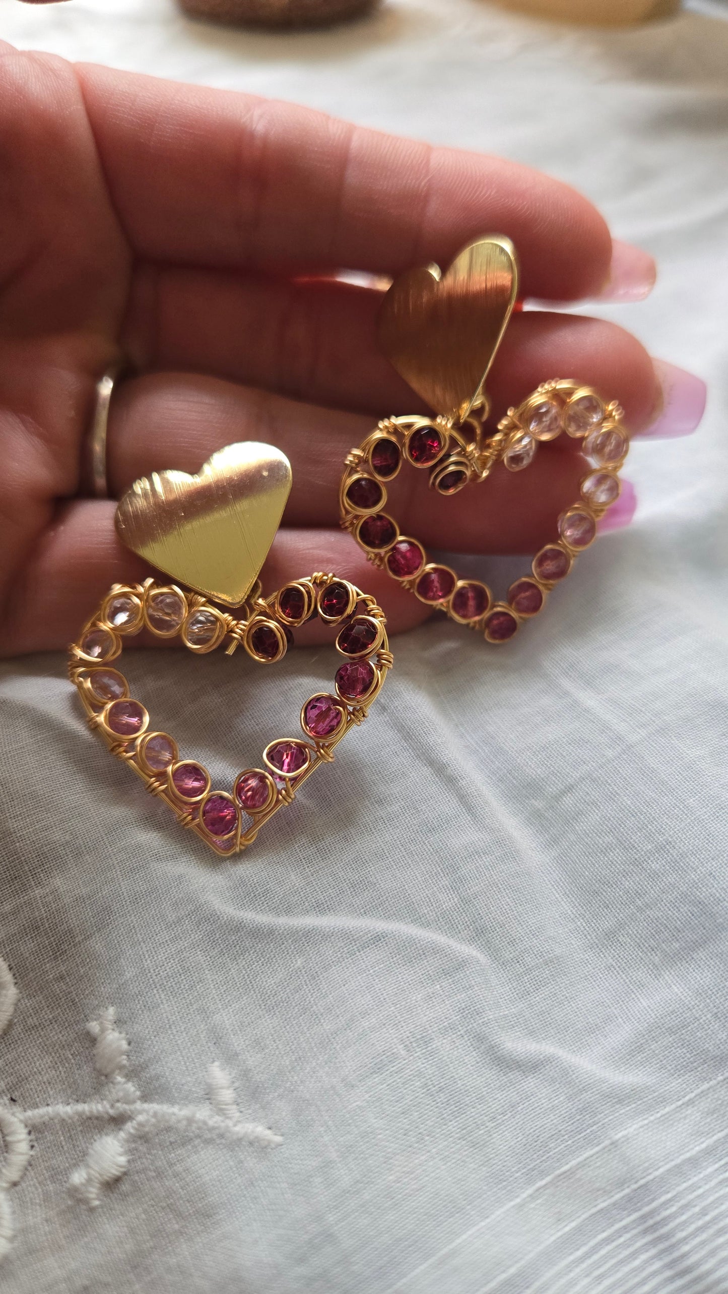 Pink beaded heart dangles