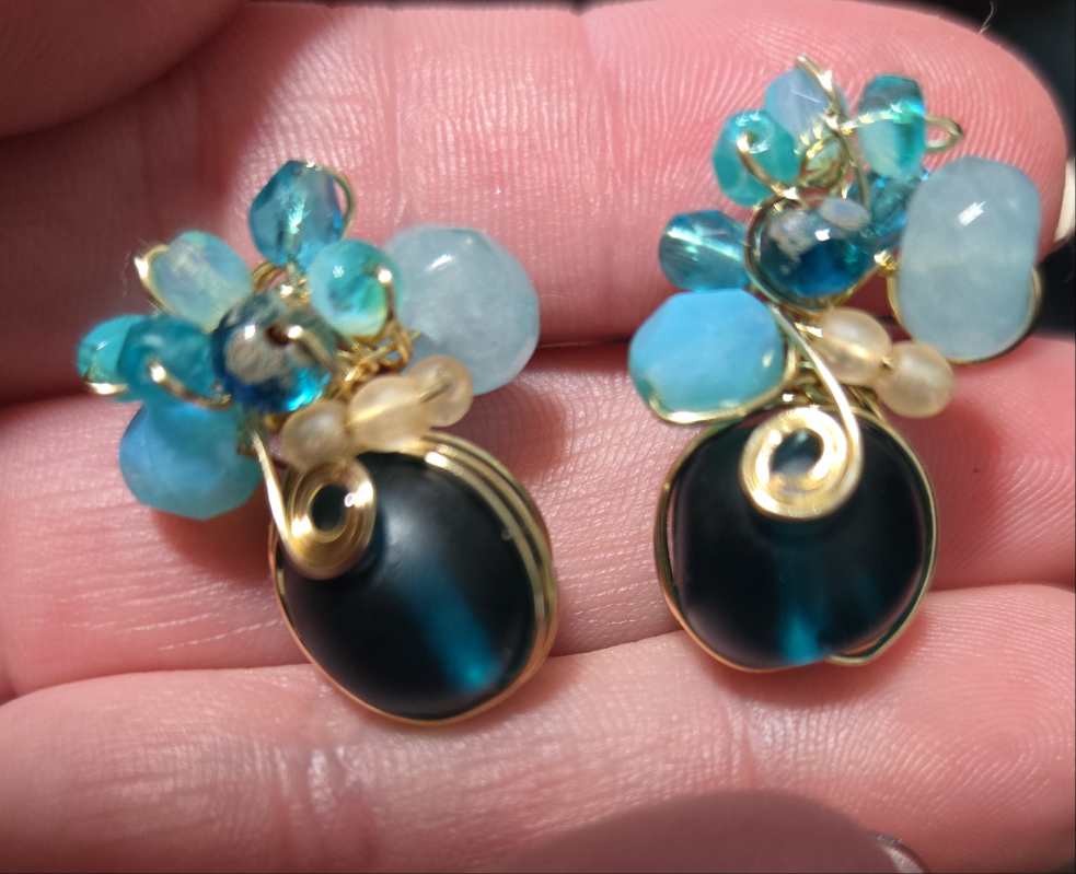 Teal cluster earrings