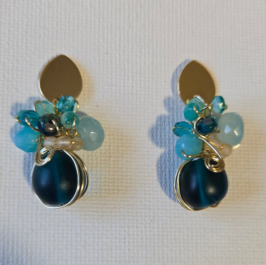 Teal cluster earrings