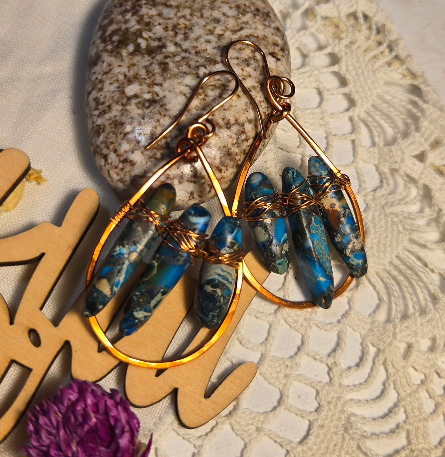 Blue ocean jasper hoops
