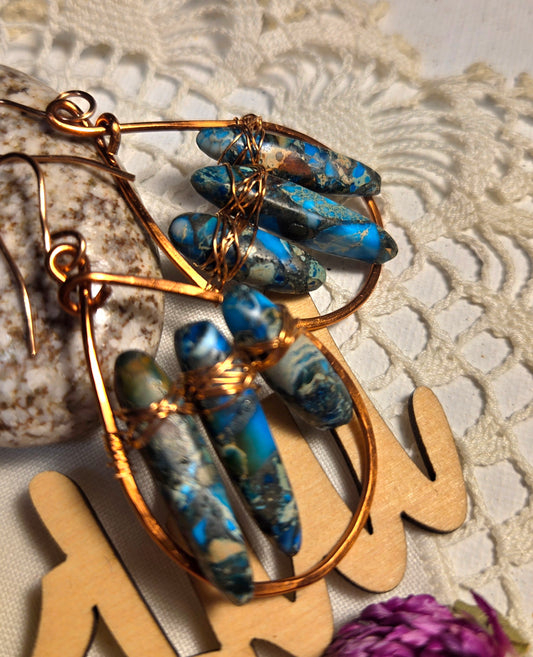 Blue ocean jasper hoops