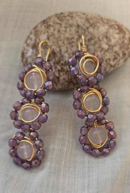 Lavender jade and czech glass earrings