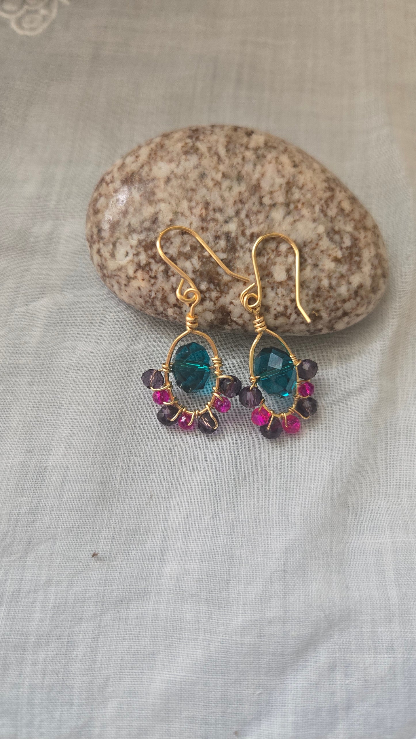 Crystal wire wrapped small hoops