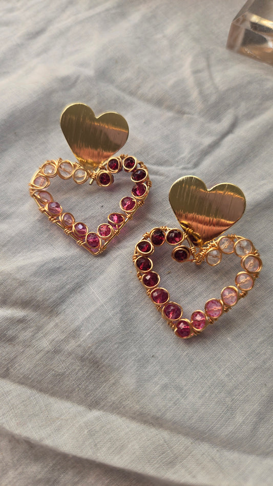 Pink beaded heart dangles