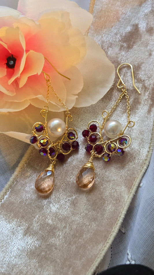 Pearl and morganite dangle earrings