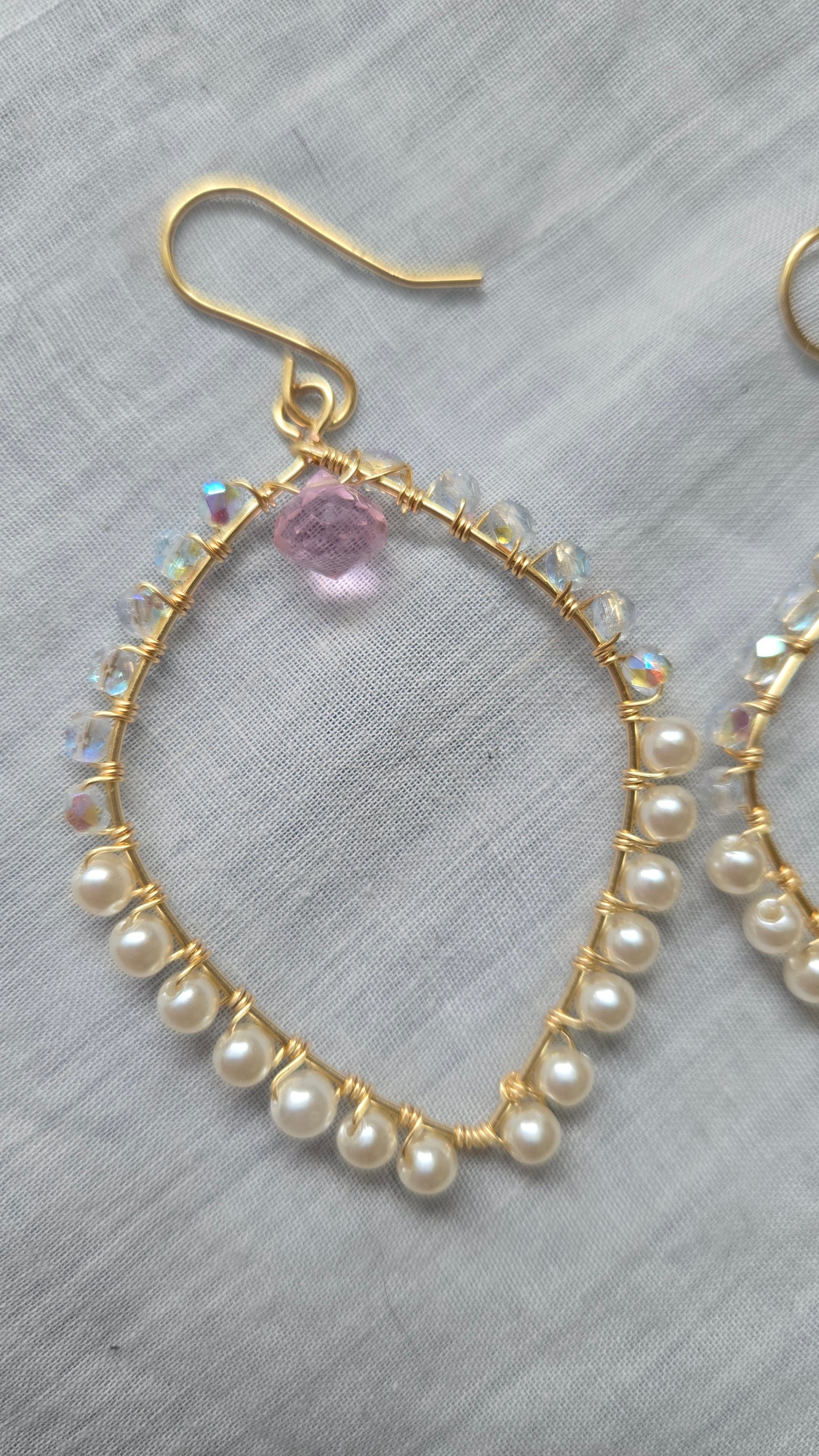 Pearl and rose quartz teardrop earrings