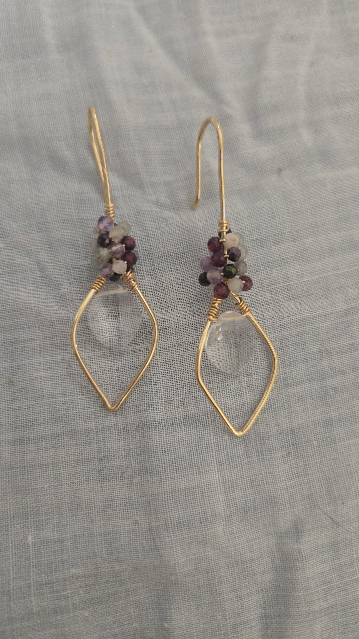 Tourmaline wirewrapped clear quartz earrings