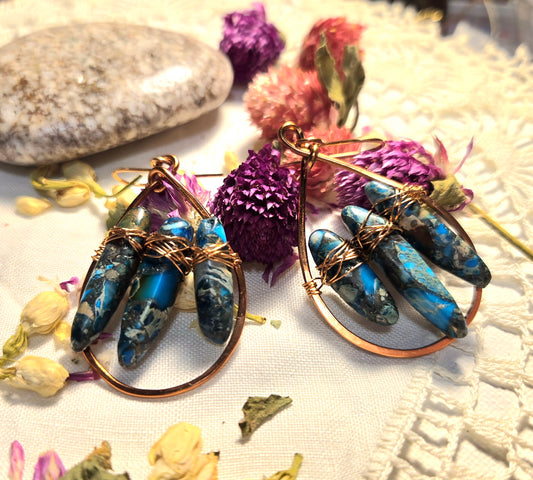 Blue ocean jasper hoops