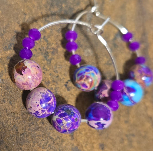 Purple imperial jasper hoops