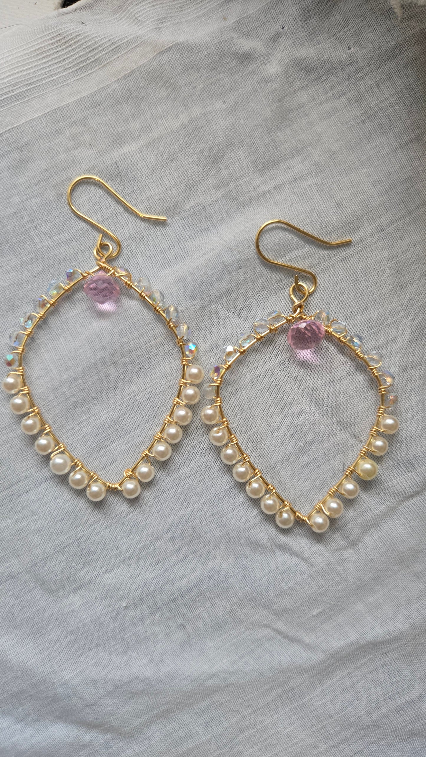 Pearl and rose quartz teardrop earrings