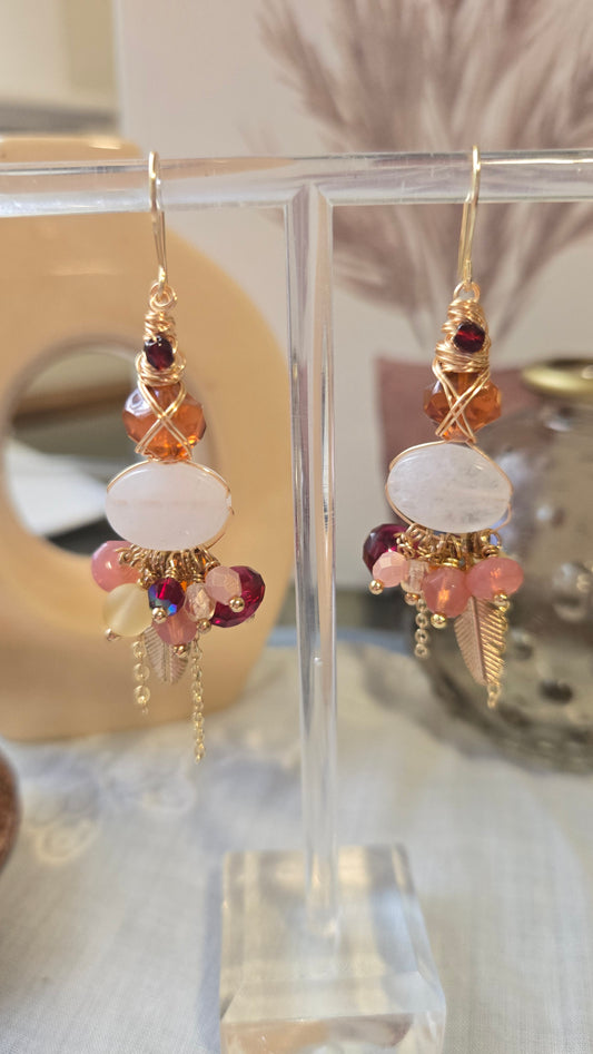 Orange and red cluster earrings