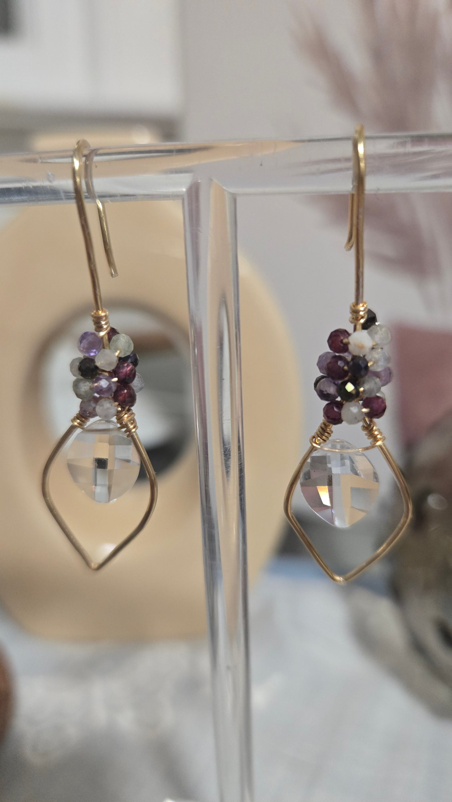 Tourmaline wirewrapped clear quartz earrings