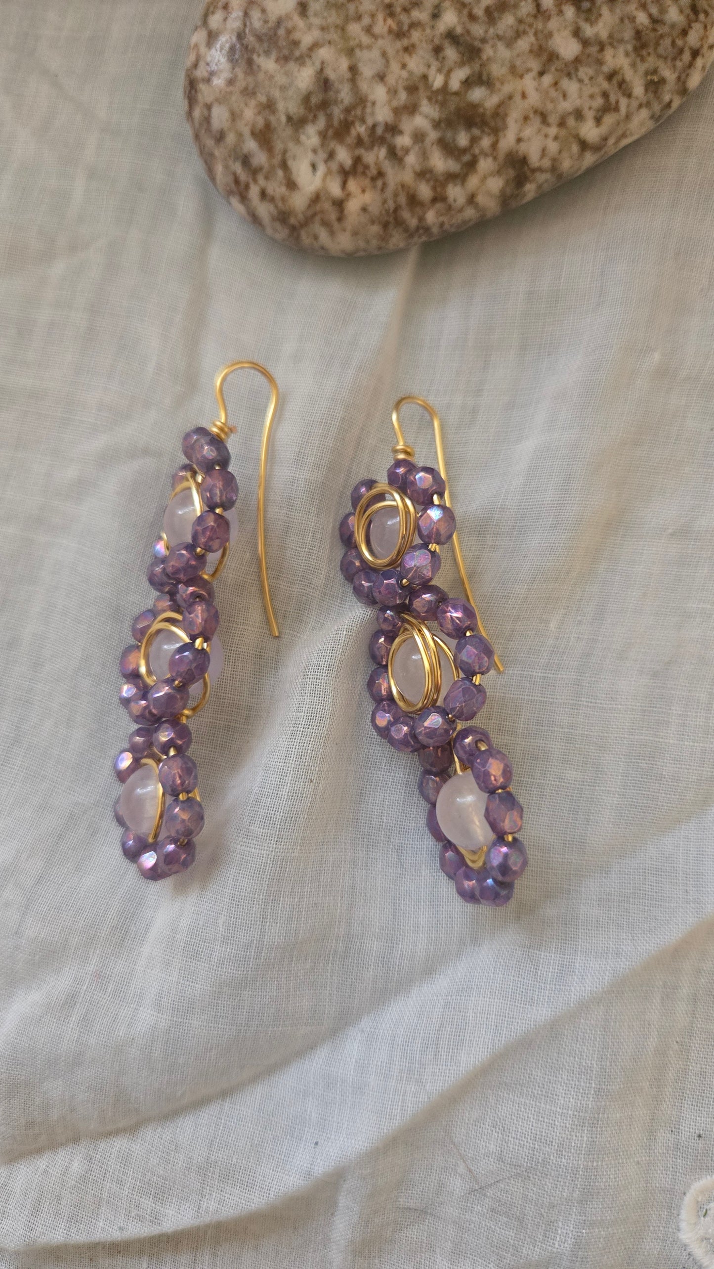 Lavender jade and czech glass earrings