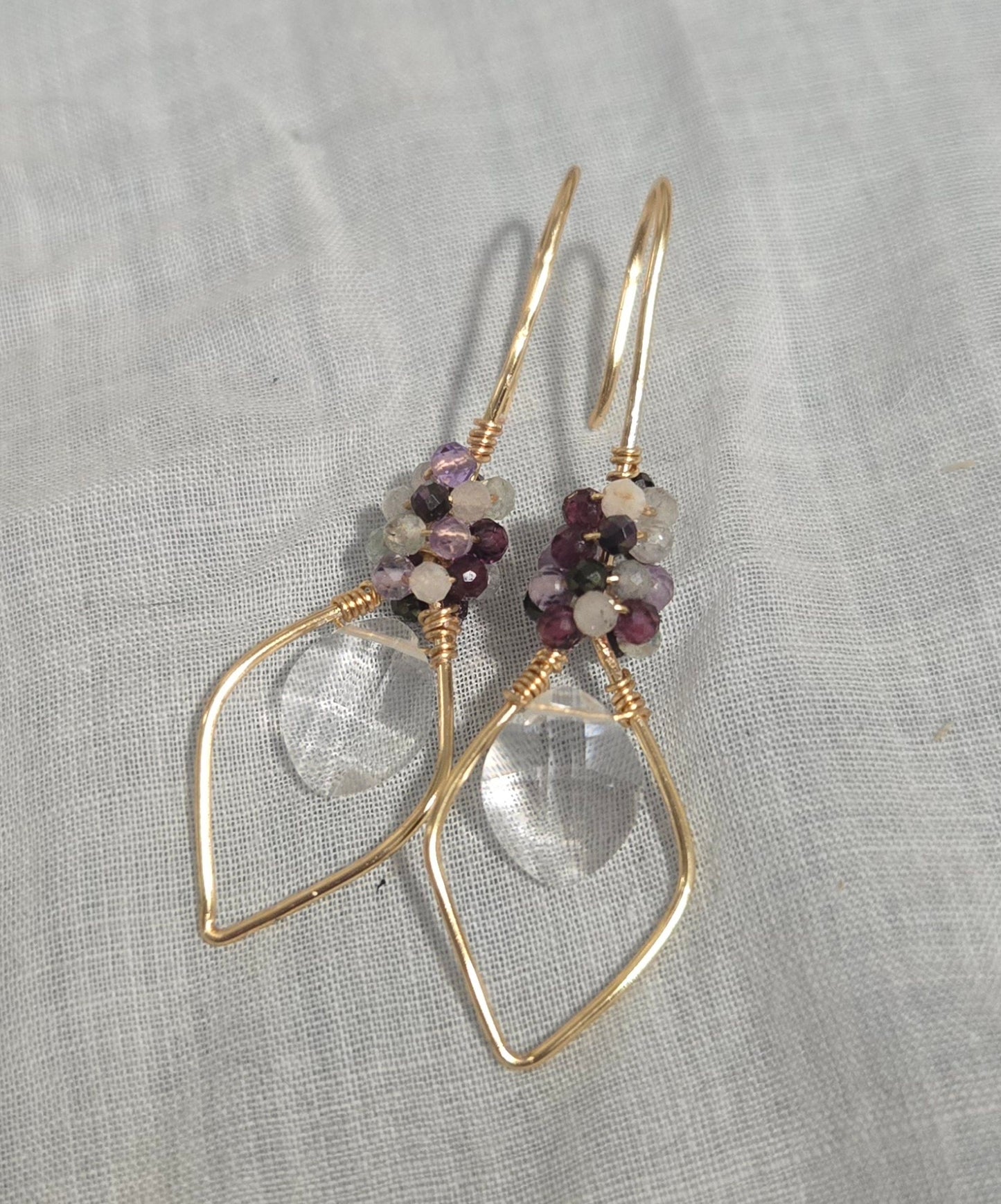 Tourmaline wirewrapped clear quartz earrings