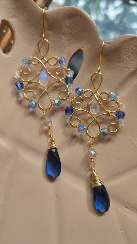 London blue topaz ornate dangle