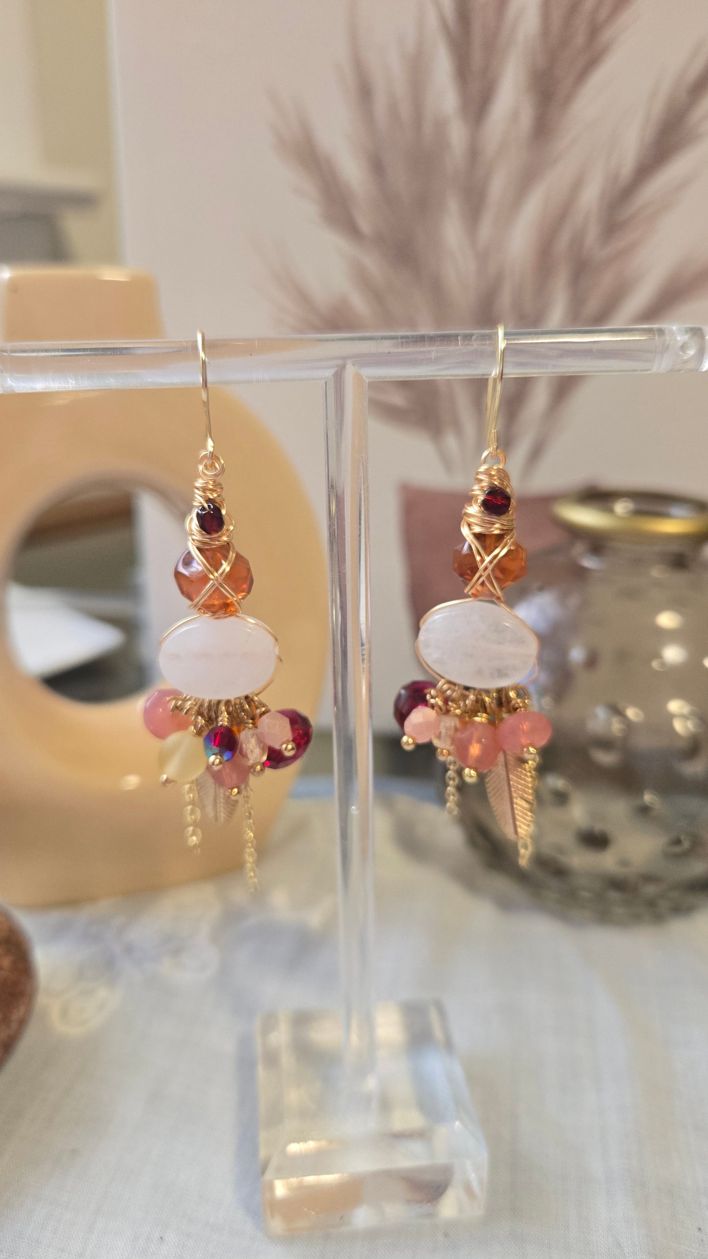 Orange and red cluster earrings