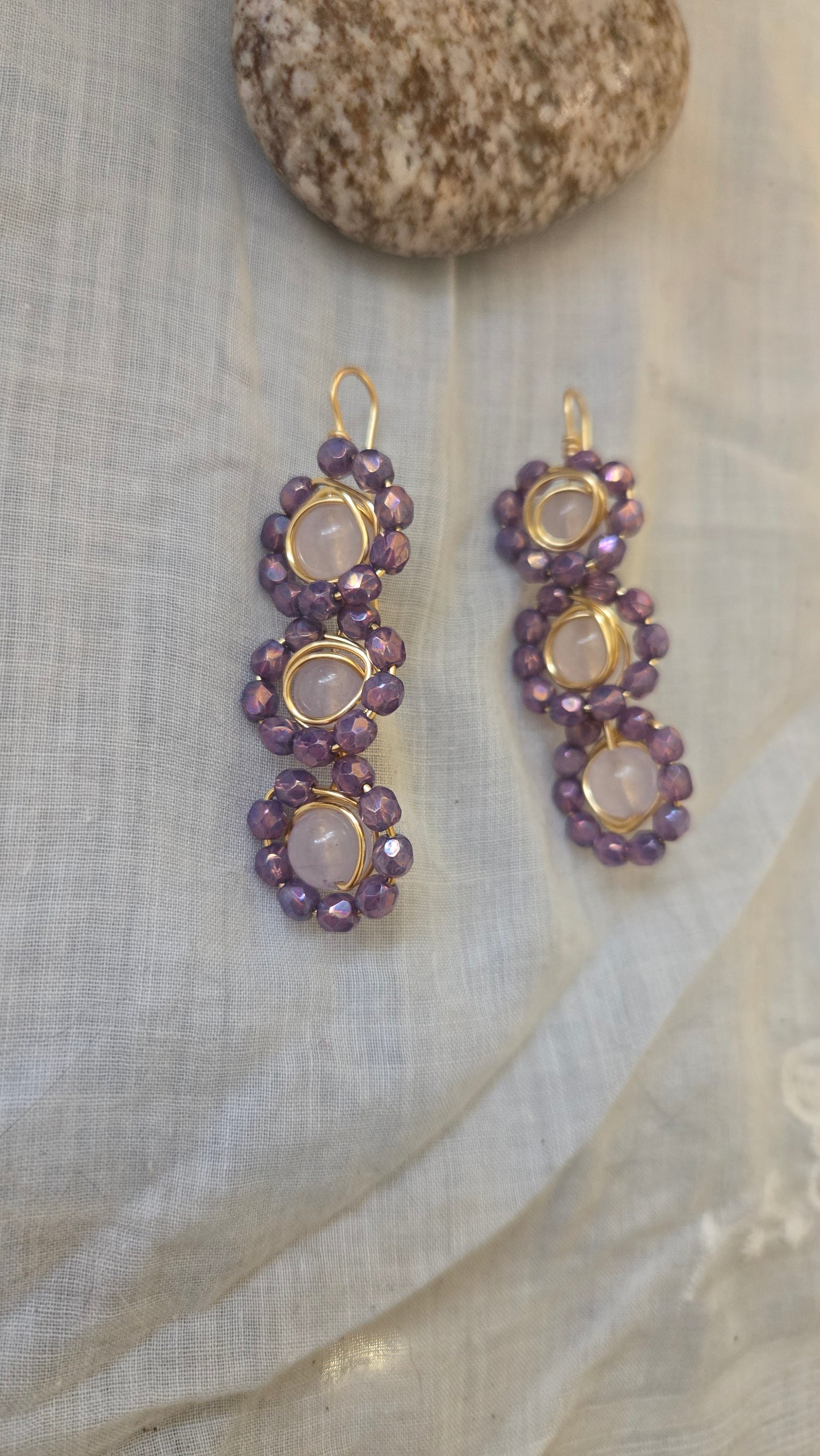 Lavender jade and czech glass earrings