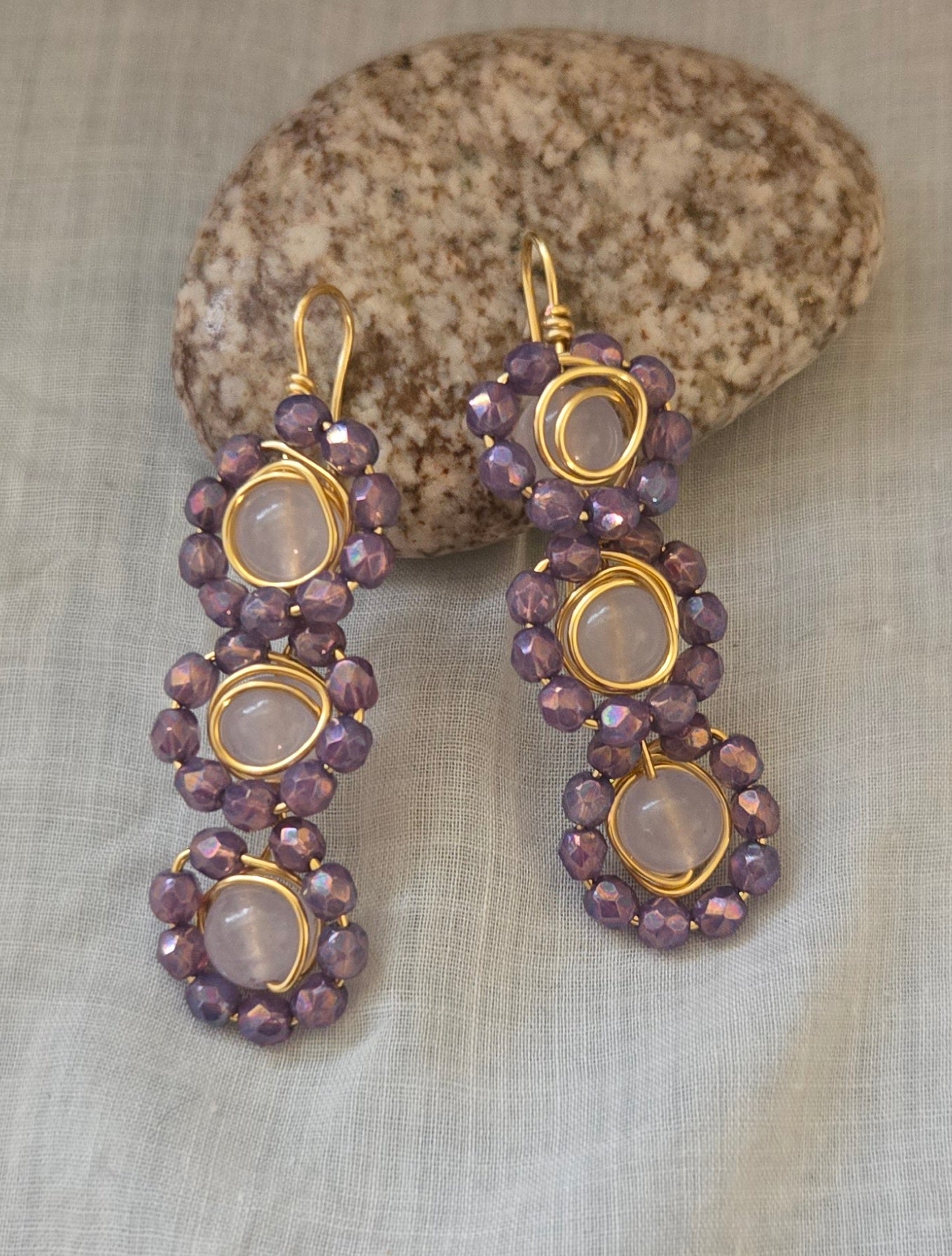 Lavender jade and czech glass earrings
