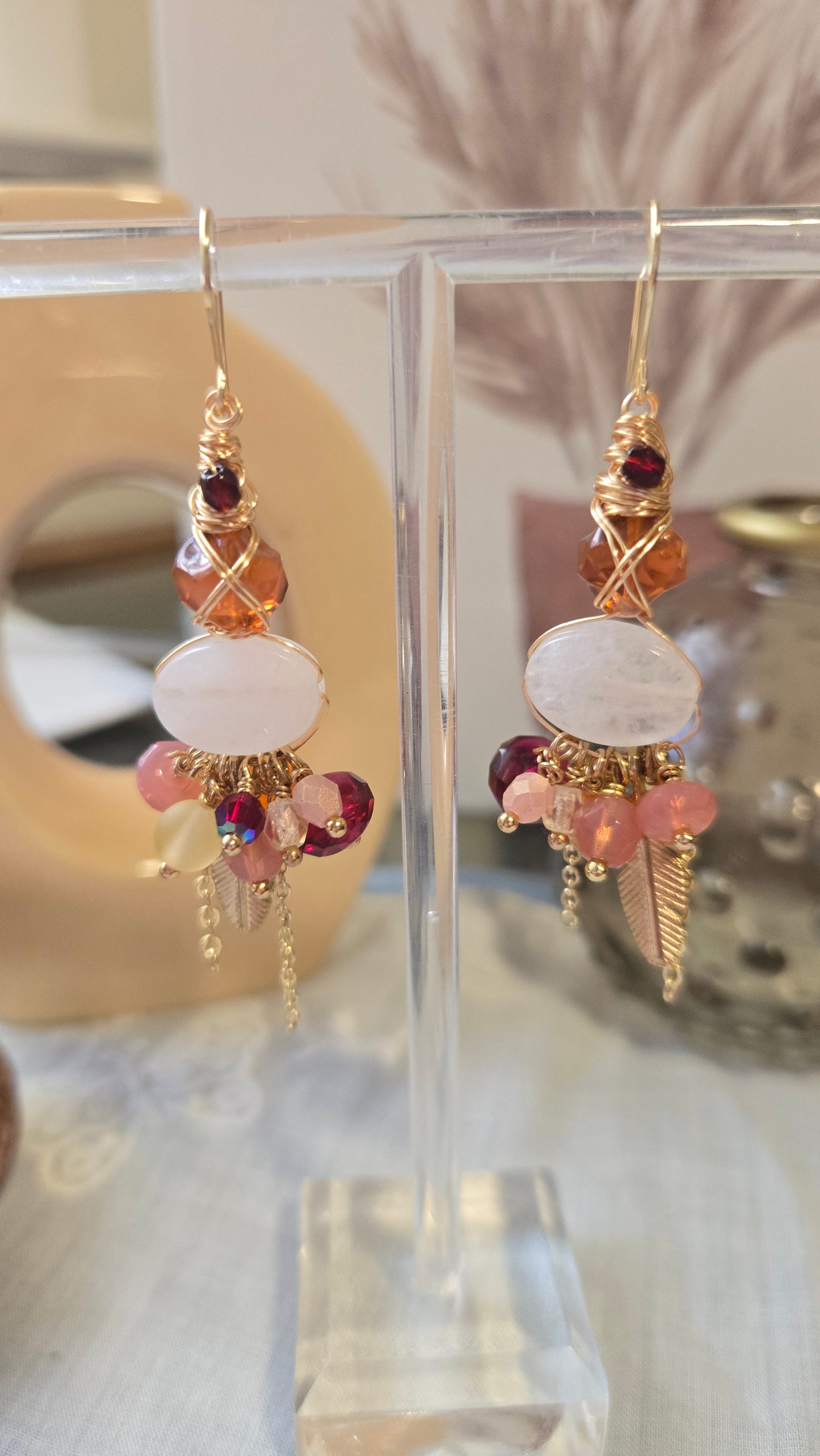 Orange and red cluster earrings