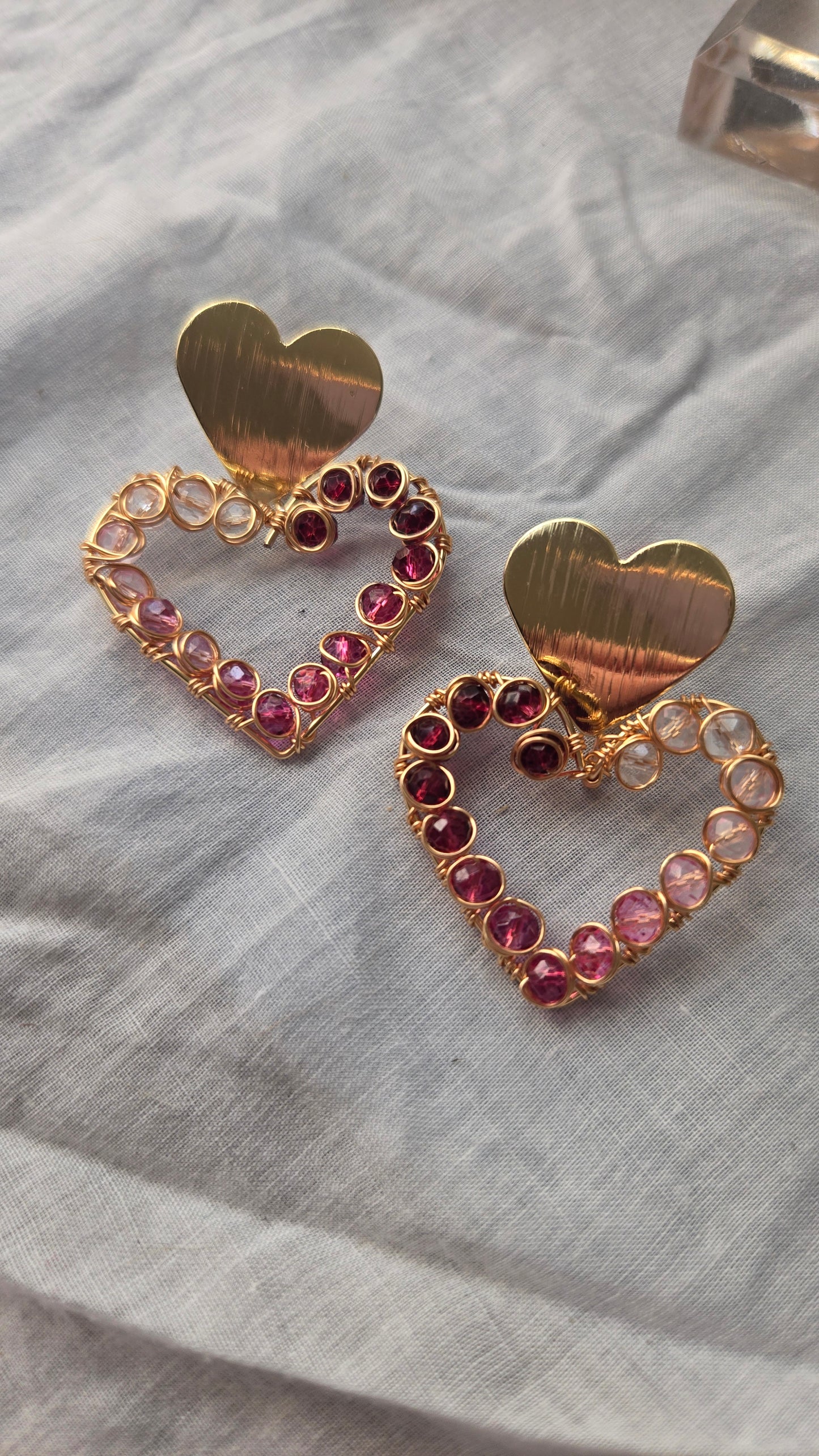 Pink beaded heart dangles