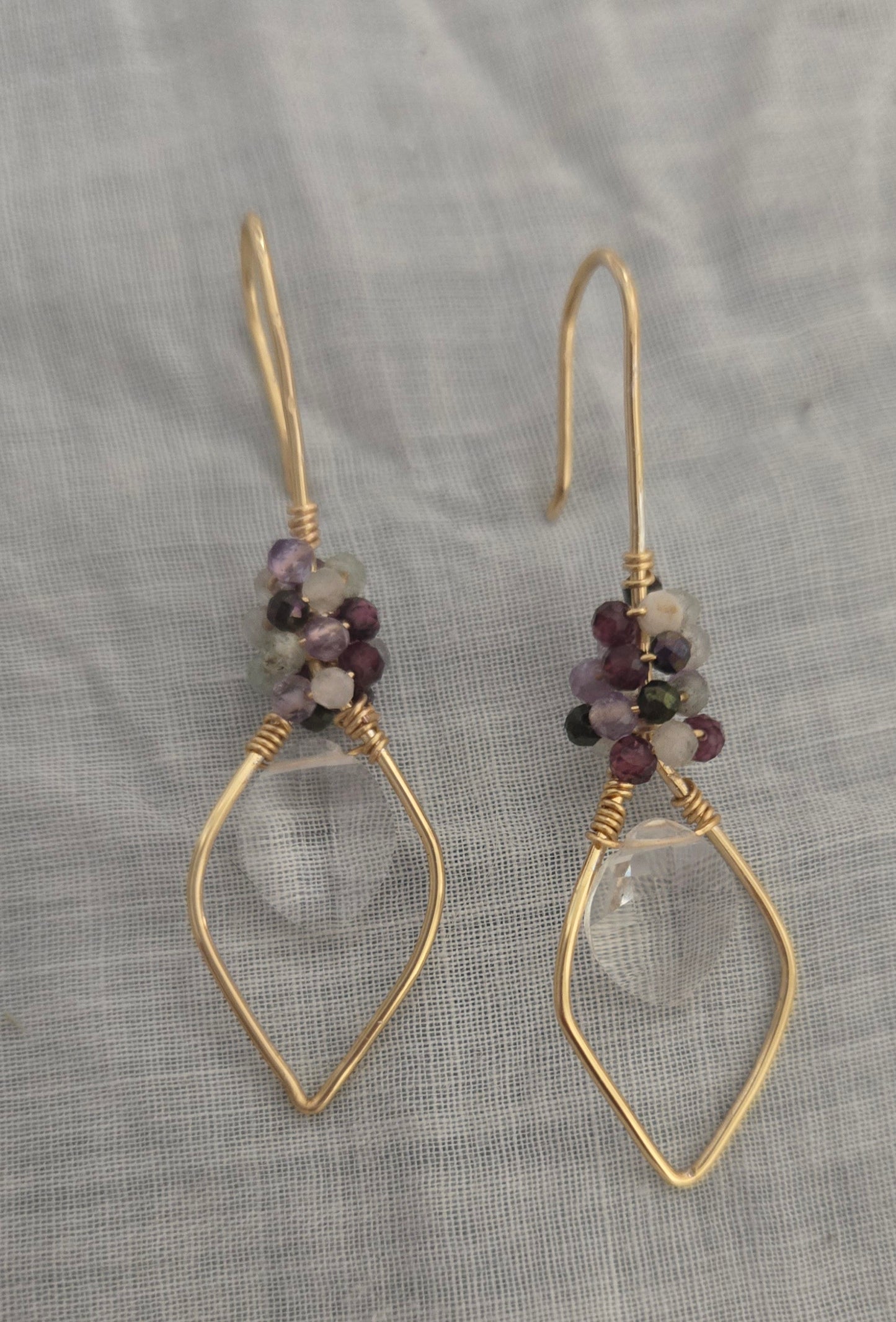 Tourmaline wirewrapped clear quartz earrings