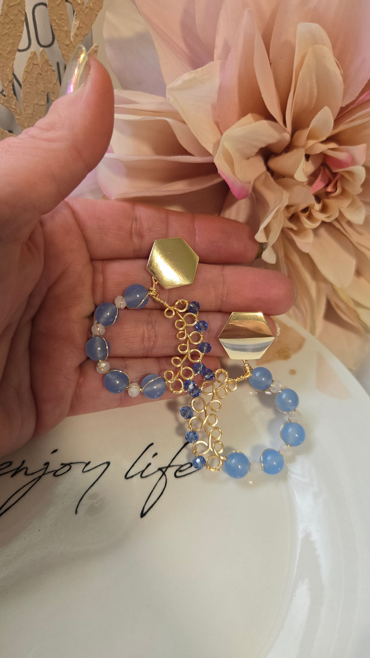 Handmade Beaded Hoop Earrings, Intricate Gold Wire Wrapped Hoops, Lightweight Everyday Gold Earrings, Affordable Gift for Her